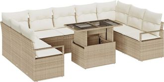 vidaXL Garden Sofa Set with Storage 10 pcs Beige Poly rattan Vidaxl