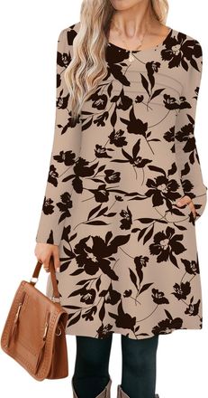 Generic Long Sleeve Tshirt Dresses for Women with Pockets Autumn Winter Casual Crew Neck Loose Vintage Graphic Printed Dress UK,Maxi Summer Dress Mini Spaghet