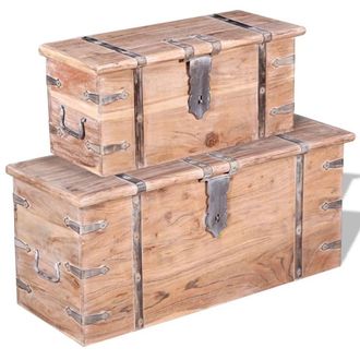 Berkfield Home Two Piece Storage Chest Set Acacia Wood in Brown