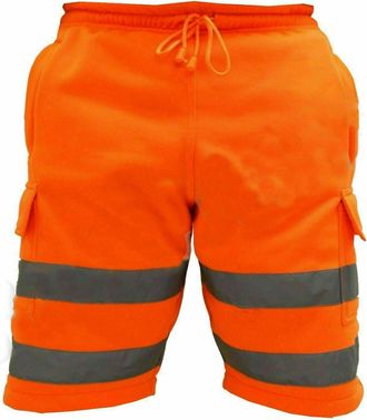 Generic Mens Hi Vis Work Shorts Cargo Multi Pockets Hi Viz Reflective Bands Super Soft Comfortable Fleece Shorts (Orange,3XL)