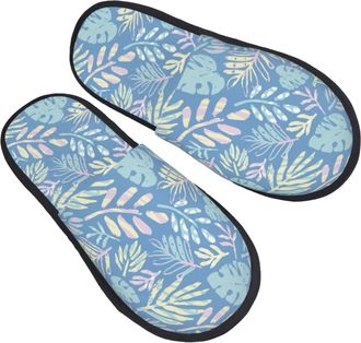 Generic Cotton Slippers Tropical Palm Tree Warm Plush Slippers Breathable Anti-Slide Slipper For Room Bedroom Spa L