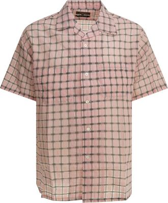 Beams Plus Overhemden, Heren, Roze, L, Nylon, Open Collar Nylon Airy Plaid Shirt