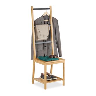 Relaxdays Relaxdays Gal&aacute;n De Noche Con Balda, Bamb&uacute;, 133x40x42 Cm, Silla Perchero Dormitorio, Soporte Toallas, Natural/negro