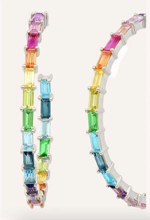Debbie Katz Rainbow Hoop Earrings In Silver