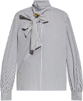 Max Mara Disco bow-embellished striped shirt - women - Elastane/Cotton - 38 - Brown