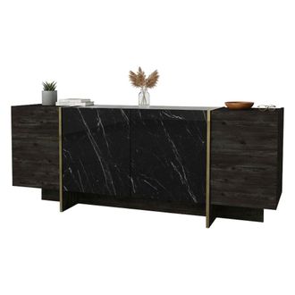 Dmora Aparador Okul, Buf&eacute; De Sal&oacute;n, Aparador De Sal&oacute;n, Despensa De Cocina, 180x47h76 Cm, Negro Y Oro, Con Embalaje Reforzado - Dmora