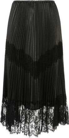 Valentino Garavani Pleated Lace Trim Midi Skirt
