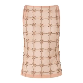 Pinko Sleeveless Tops, female, Beige, Size: M Crystal Grid Sleeveless Top