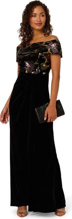 Adrianna Papell Womens Off Shoulder Gown - Black - Size 16 UK