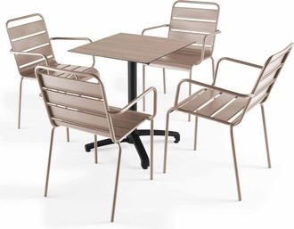 Oviala Mesa reclinable 60x60 cm roble claro y 4 sillones metal topo