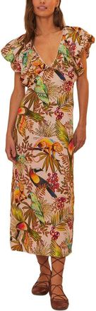 Farm Rio Linen Into The Jungle Pink Midi Dress