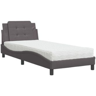 vidaXL Cama Con Colch&oacute;n Cuero Sint&eacute;tico Gris 80x200 Cm Vidaxl