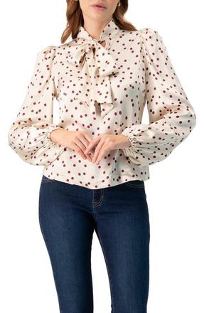 Ivonne Long Sleeve Polka Dot Blouse with Neck Tie in Ivory at Nordstrom, Size 14
