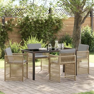 Berkfield Home 5 Piece Garden Dining Set with Cushions Beige Poly Rattan
