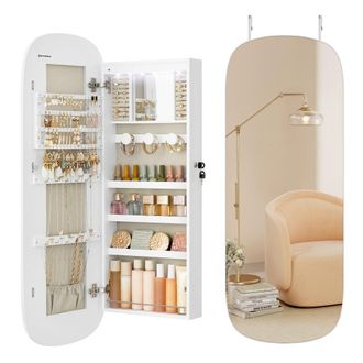 Songmics Armario para joyas de pared con luz led y cerradura blanco