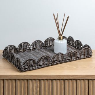 Happimess Parker Southwestern Cottage Resin Scalloped Rectangular Decorative Serving Trays (Set of 3)