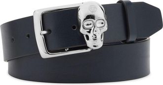 Philipp Plein skull-buckle leather belt - men - Calf Leather - 100 - Blue