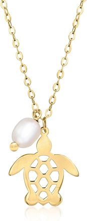 Canaria Canaria Italian 4-4.5mm Cultured Pearl Turtle Necklace in 10kt Yellow Gold
