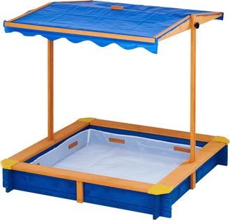 Teamson Home Teamson Home - Teamson Kids Arenero Grande De Madera Para Exteriores Con Tapa, Toldo Giratorio Y Altura Ajustable, Juguete De Arena De Jard&iacute;n Con Cubi
