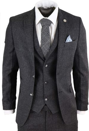TruClothing STZ14 Black Wool 3 Piece Suit Tweed