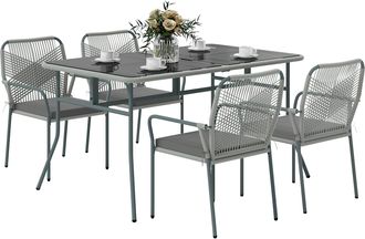 OUTSUNNY 5 Piece PE Rattan Garden Dining Set with Cushions - Light Grey | TJ Hughes