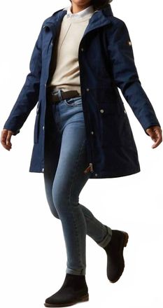 Ariat Womens Atherton Waterproof Hooded H20 Raincoat Jacket In Navy
