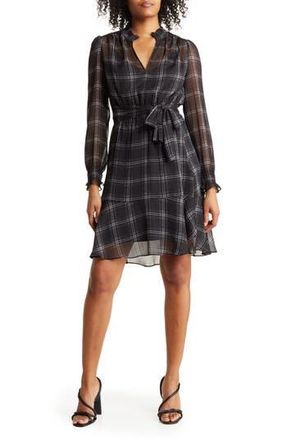 Tommy Hilfiger Fine Plaid Notched Neck Shirtdress in Black/White Cap at Nordstrom Rack, Size 16