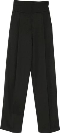 Elisabetta Franchi Pantalones de Pierna Ancha con Pliegues de Cintura Alta - Trousers - Mujer - Negro - L