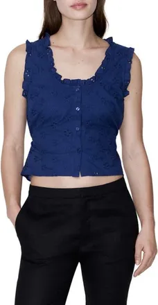Mango Embroidered Sleeveless Crop Top in Ink Blue at Nordstrom, Size 4