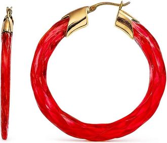 Gold & Honey Womens Swirl Twist Lucite Birthstone Hoop Earrings In July - Ruby