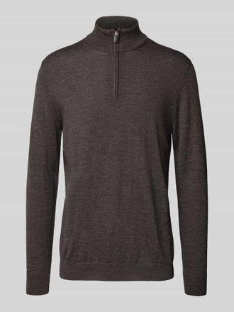 Profuomo Pullover aus Merinowolle mit Troyer-Kragen in Dunkelbraun, Größe XL