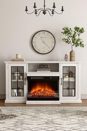 Living and Home 3-Sided Electric Fireplace TV Stand with Glass Door Closed Storage in White