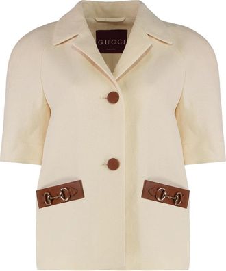 Gucci Linnen Jas met Paardrijbit Details - Dames - Zomerjassen - Beige - S - Linnen - Jassen