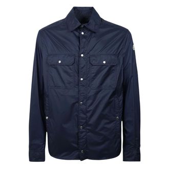 Moncler Light Jackets, male, Blue, Size: XL Logo Patch Long Sleeve Shirt