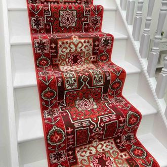 Runrug Stair Runner Carpet for Staircases - Soft & Comfy, 9mm - Abstract in Red | Size: 60 cm x 450 cm