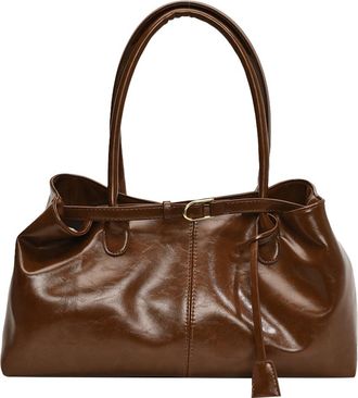 Generic PU Leather Hobo Handbag Slouchy Shoulder Bag Retro Top Handle Bag Large Satchel Bag for Women Work Shopping Travel (Brown)