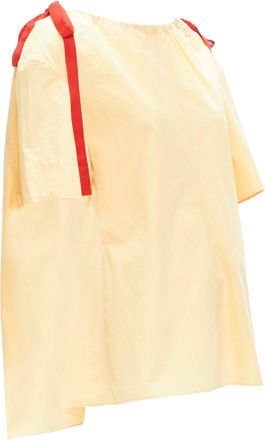 Marni yellow 100% cotton red drawstring collar trapeze flared top IT36 XXS