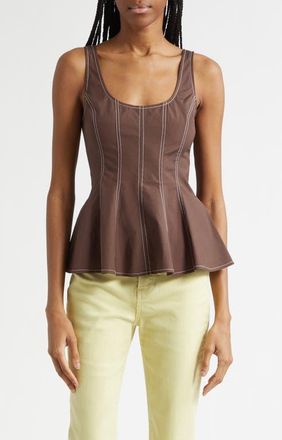 Veronica Beard Charlie Peplum Tank in Dark Mocha at Nordstrom, Size 10