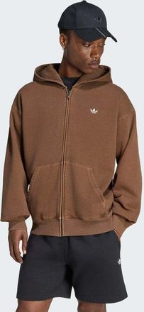 adidas Originals Trefoil Essentials - Felpa con cappuccio ampia con zip marrone preloved slavato