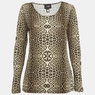 Roberto Cavalli Class by Roberto Cavalli Brown Leopard Print Jersey Top M