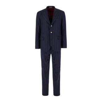 Brunello Cucinelli Pinstripe Single-Breasted Suit - male - Brunello Cucinelli - Single Breasted Suits - Blue - XL - Suits
