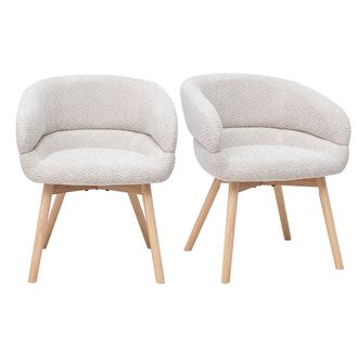 Miliboo Sillas De Tejido De Terciopelo Chenilla Beige Y Madera Clara (lote De 2) Tiggy