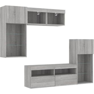 vidaXL Vidaxl - Muebles Tv Pared Con Led 5 Pzas Madera Ingenier&iacute;a Gris Sonoma