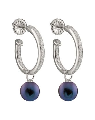 Splendid Pearls Rhodium Plated Silver 8-8.5Mm Freshwater Pearl & Cz Drop Earrings