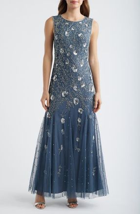 Pisarro Nights Beaded Godet Hem Cocktail Dress in Grey at Nordstrom, Size 16