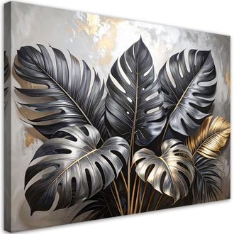 Feeby Impresi&oacute;n De Imagen Hojas Negras De Monstera Sobre Fondo Beige 100x70