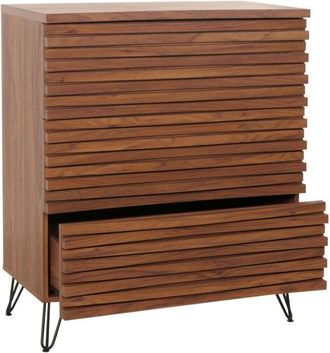 Hhg Hhg - Nunca Usado] C&oacute;moda 449, Mueble Aparador Highboard, Dise&ntilde;o 3d 3 Cajones Mdf Metal 94x80x45cm, Aspecto Nogal