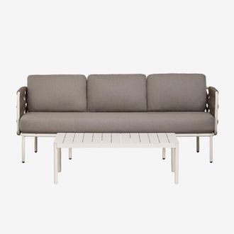 Sklum Conjunto De Jard&iacute;n Con Sof&aacute; De 3 Plazas En Cuerda Trenzada Tevary Y Mesa De Centro En Aluminio Boleni Sklum