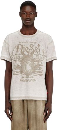 Diesel Jersey T-shirt with burnout wash and studs - T-Shirts - Man - Beige