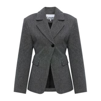 Ganni Blazers, female, Gray, Size: XL Blazer with Pockets